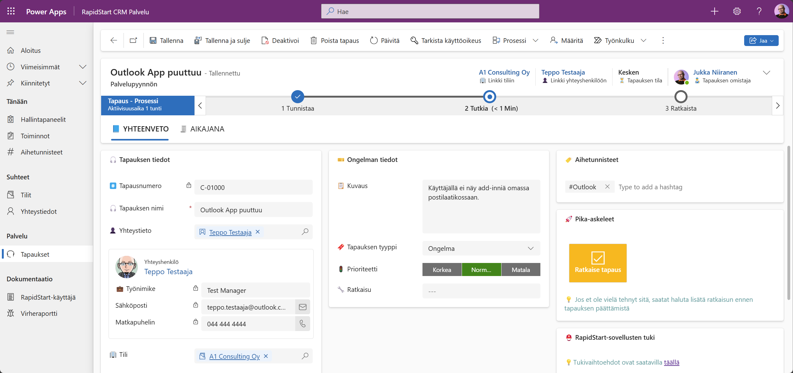RapidStart CRM – tapauksen hallinta asiakaspalvelussa