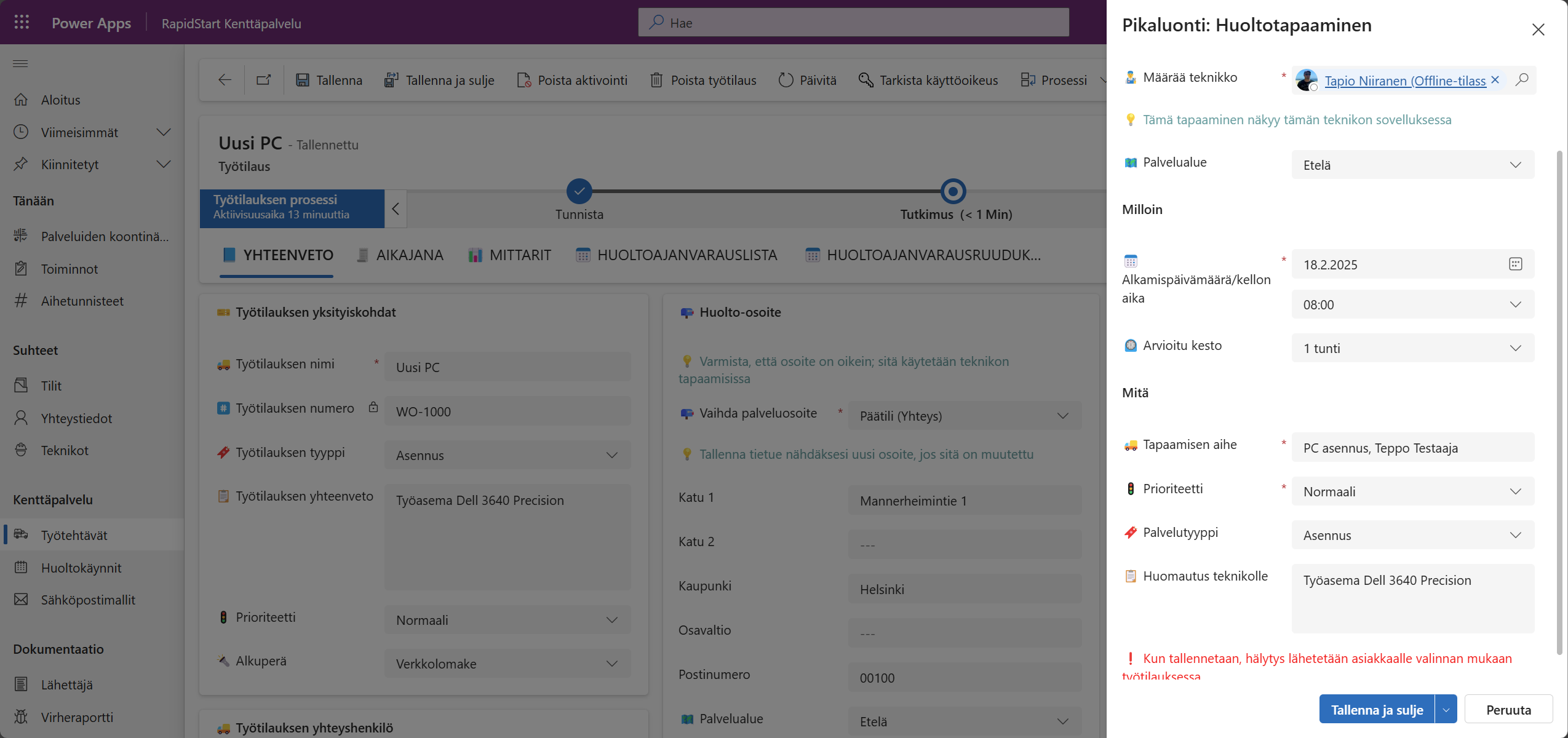 RapidStart CRM – työtilaus ja huoltotapaaminen kenttähuollossa